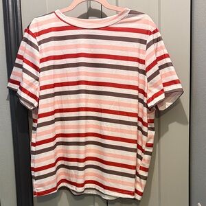 Striped Women’s T-Shirt - Red, Pink and Brown